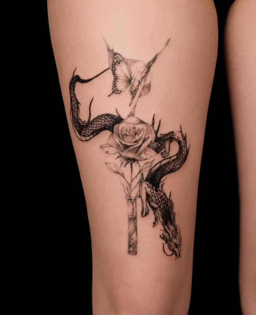 tatouage fine line Versoix- La Cerise Gland- studio de tatouage d'artiste