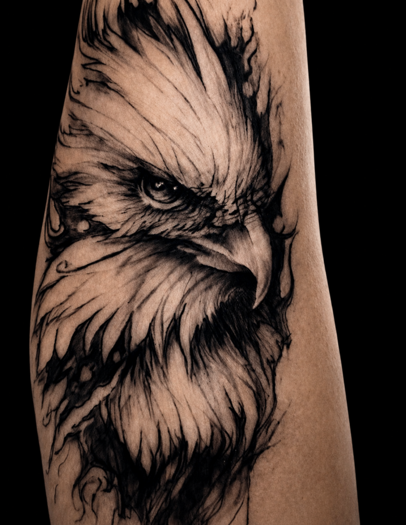 Tatouage phénix fine line - La Cerise Tattoo Gland - studio de tatouage la côte