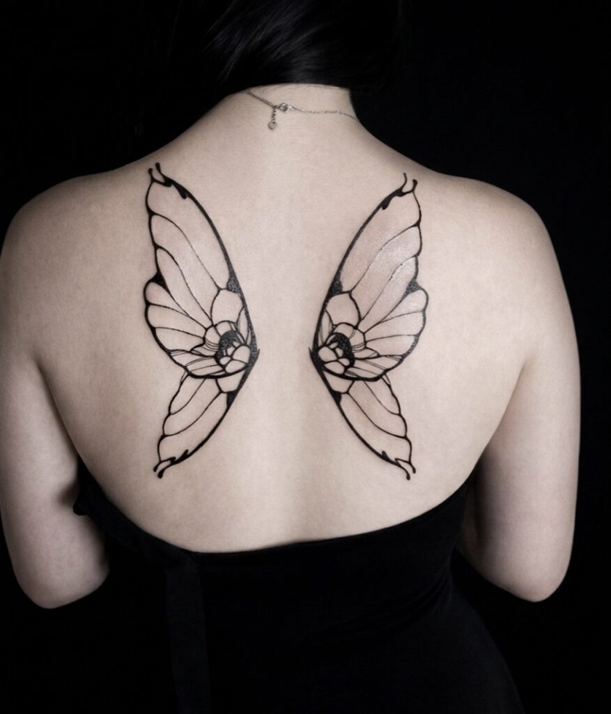 Tatouage ailes de papillon- floral- la cerise tattoo à gland - artiste vaudois 