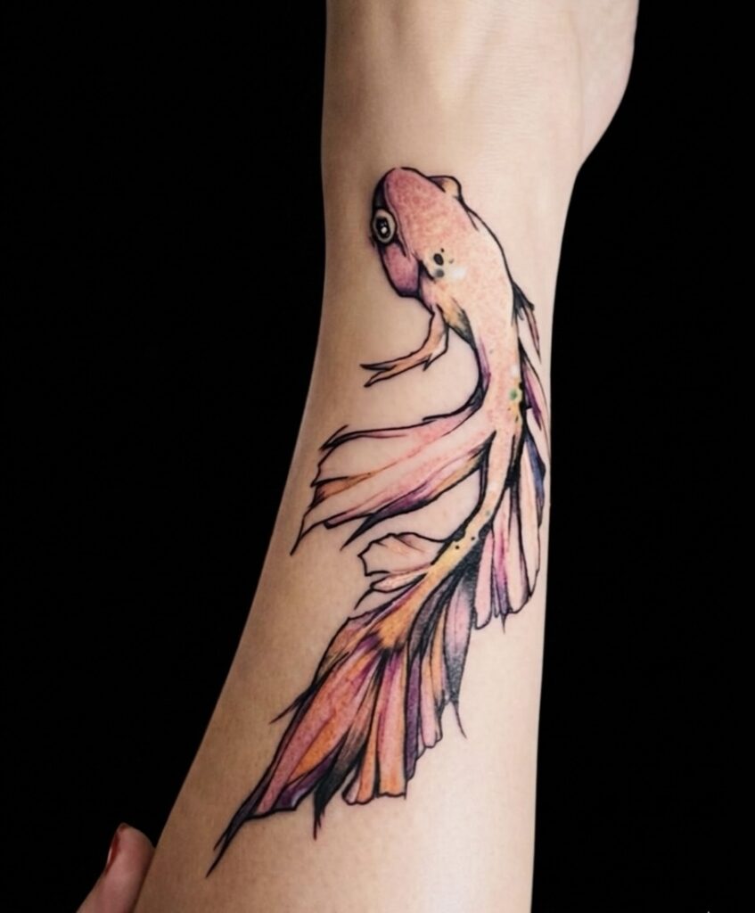 Tatouage fine line couleur- La Cerise Tattoo gland - studio de tatouage vaudois 