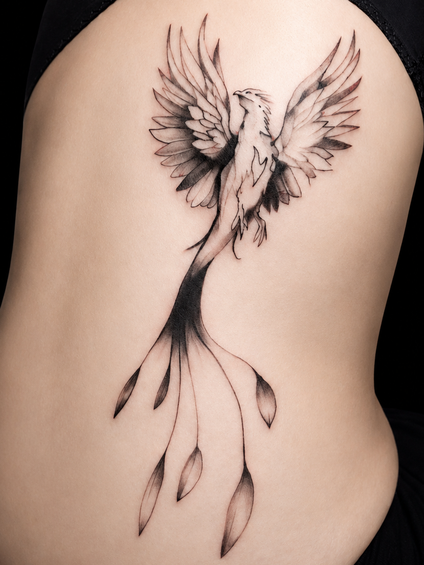 tatouage phénix line fine - tatoueur fine line Gland , LaCerise Tattoo

