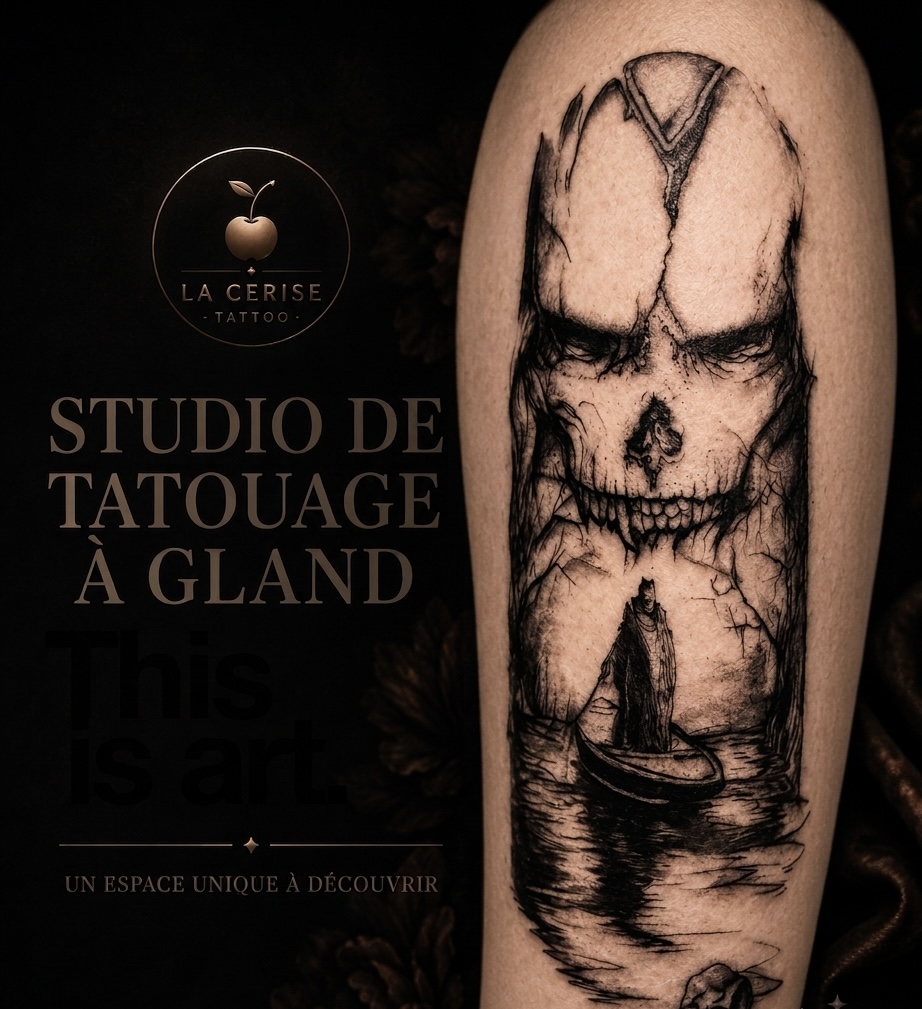 Tatouage fine line le passeur- La Cerise Tattoo à Gland - Nyon-Morges-Rolle- Genève- Lausanne 