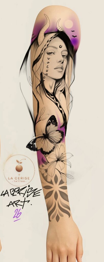 Visage femme fine line- La Cerise tattoo Gland- tatoueur la côte- Nyon- Morges- Versoix- Genève- Lausanne